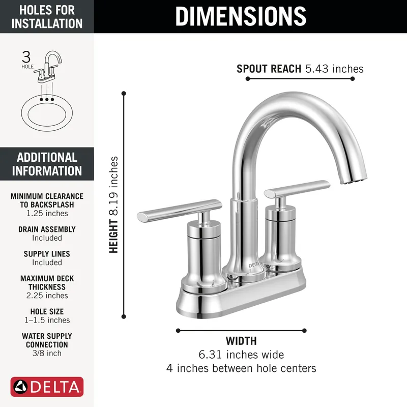 Delta 25442-MPU-DST Altado Two Handle Centerset Bathroom Faucet 1.2 GPM