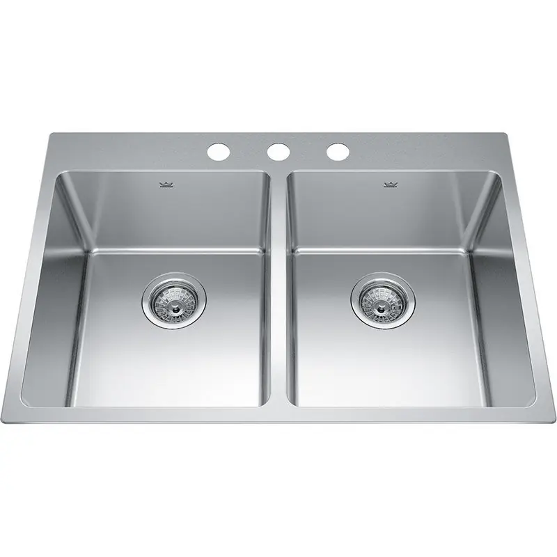 Franke BDL2131-9-3N Brookmore Double-Bowl Kitchen Sink Three Hole