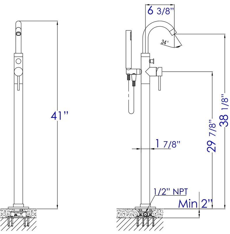 Alfi AB2534-BM Floor Mounted Gooseneck Tub Filler with Built-In Diverter