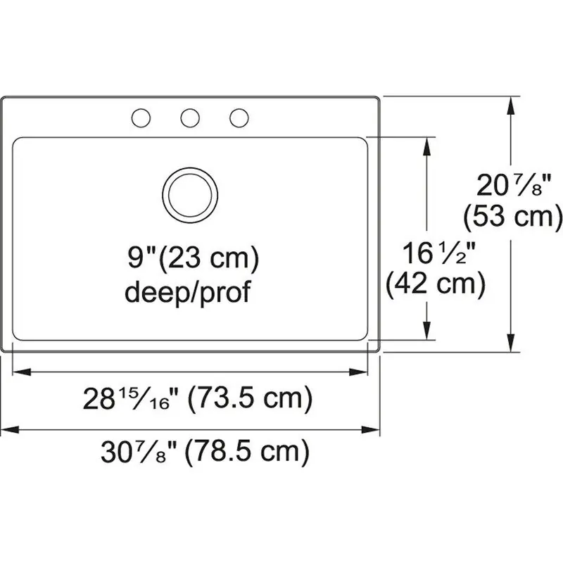 Franke BSL2131-9-3N Brookmore 31 inches x 21 inches Drop-In Single-Bowl Kitchen Sink, Three-Hole