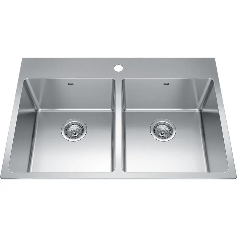 Franke BDL2233-9-4N Brookmore 33 Inches x 22 Inches Drop-In Double-Bowl Kitchen Sink 4 Hole