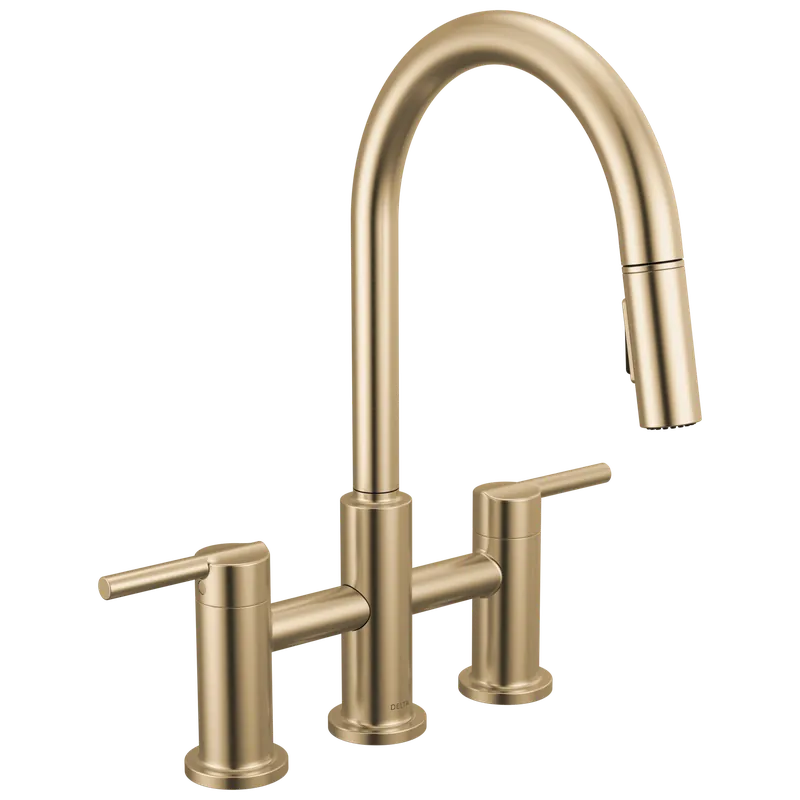 Delta Faucet 39876LF-CZ Nicoli Two Handle Pull-Down Bridge Kitchen Faucet 1.8 GPM