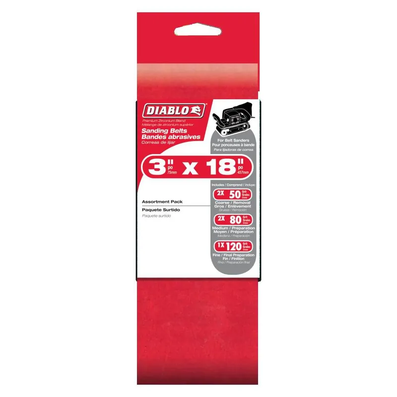 Diablo DCB318ASTS05G Assorted Belt Pack 3 in. x 18 in. (5-Piece)