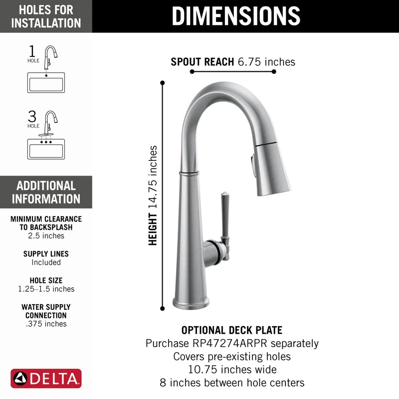 Delta 9982-AR-PR-DST Emmeline Bar Faucet 1.8 Gallons per Minute