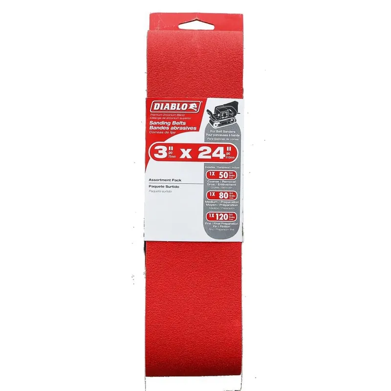Diablo DCB324ASTS03G Assorted Belt Pack 3 in. x 24 in. (3-Piece)