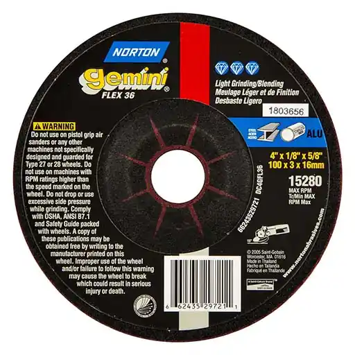 Norton 66252830424 4 1/2 inches x 1/8 inches x 7/8 inches Gemini Flexible Coarse Grit Aluminum Oxide Type 27 Grinding Wheel