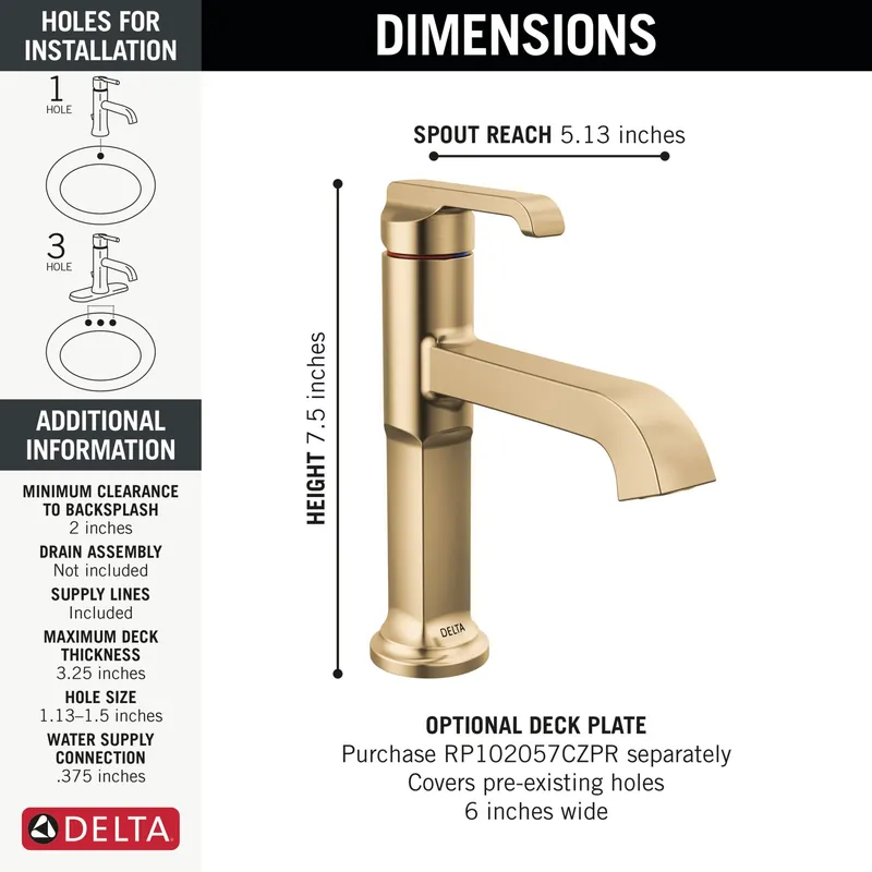 Delta 589-CZ-PR-LPU-DST Lavatory Faucet Tetra 1 Lever ADA WaterSense 1.2 Gallons per Minute