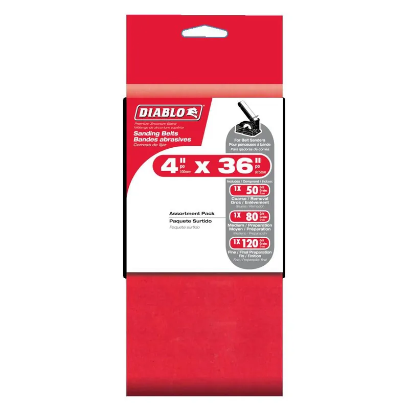 Diablo DCB436ASTS03G Assorted Belt Pack 4 in. x 36 in. (3-Piece)