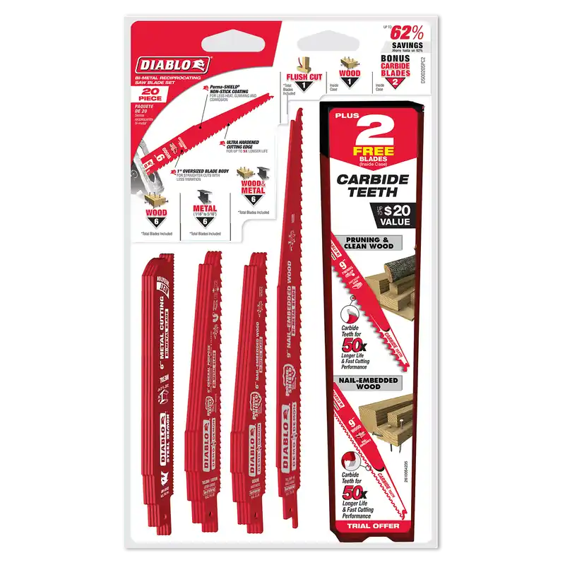 Diablo DS0020SPC2 20 pc Nail-Embedded Wood and Metal Demolition Reciprocating Blade Set (20-Piece)