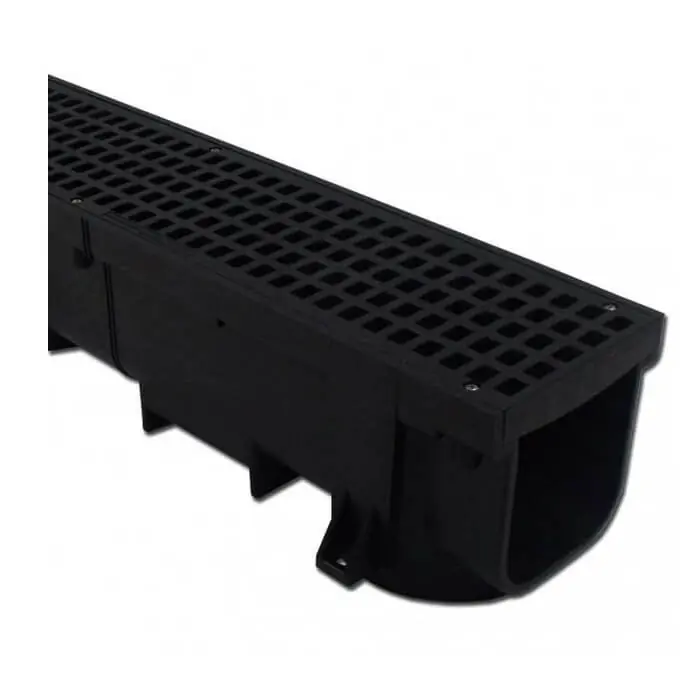 Polylok PL-90860 4 Black Heavy Duty Trench Drain Assembly W/ADA & Heel Proof Plastic Grate & Screws 5^ Wide