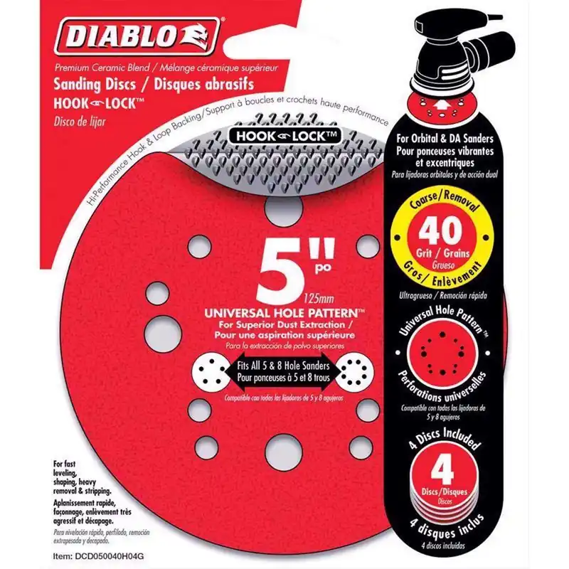 Diablo DCD050040H04G Hook & Lock Disc 5 inches 40 Grit 4pk