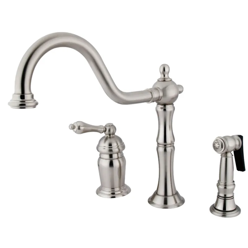 Kingston Brass KS1815ALBS Heirloom Heritage Single-Handle 3-Hole Widespread Kitchen Faucet with Brass Sprayer