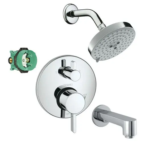 Hansgrohe KST04447-27495-13PC Raindance Shower Faucet Kit with Tub Spout PBV Trim with Diverter and Rough-in