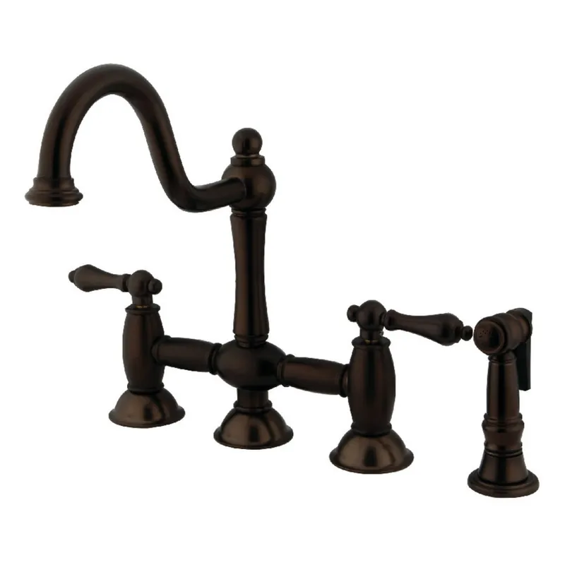 Kingston Brass KS3791ALBS Restoration Bridge Kitchen Faucet with Brass Sprayer
