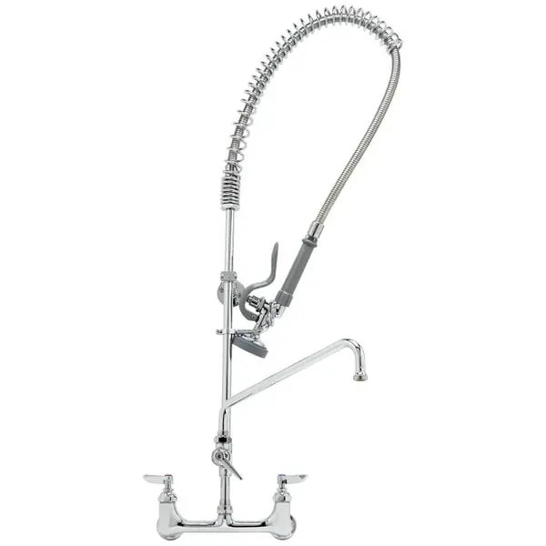 T&S Brass B-0133-ADF08-B Easyinstall Pre-Rinse, Spring Action, Wall Mount, 8 inches Centers, 8 inches Add-on Faucet, Wall Brkt