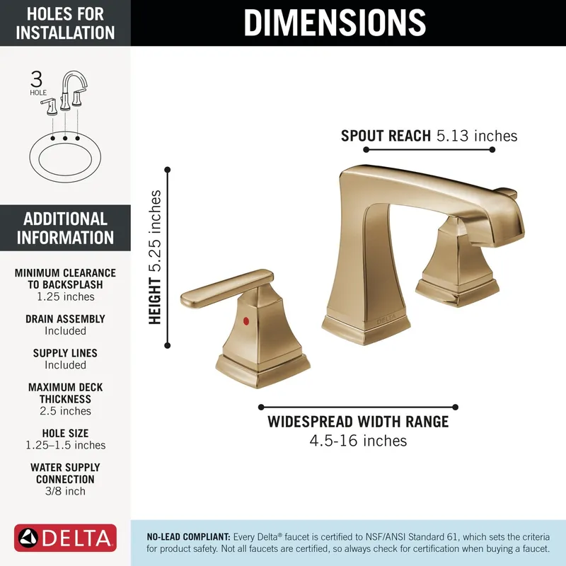Delta Faucet 3564-CZMPU-DST Ashlyn Two Handle Widespread Bathroom Faucet 1.2 gpm