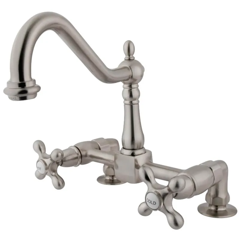 Kingston Brass KS1148AX Heritage Two-Handle 2-Hole Deck Mount Bridge Kitchen Faucet 1.8 GPM