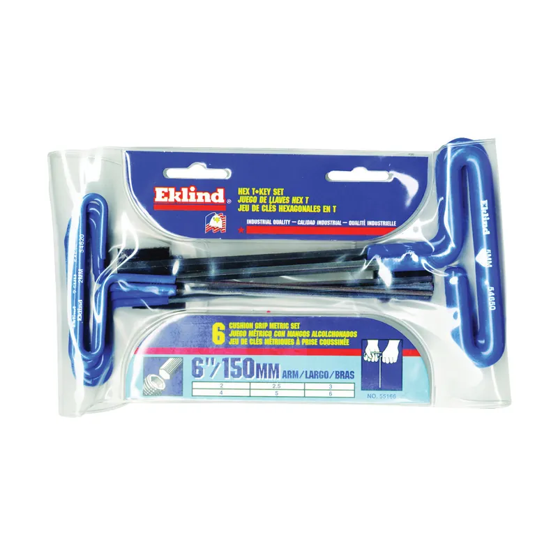 Eklind Tool 55166 Cushion Grip Hex T-Key Allen Wrench 6pc Set Metric MM Sizes 2-6 (6In Shaft)