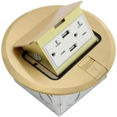 Orbit Industries FLBPU-DU-R-BR Flr Box Pop-Up Rnd. Recept.(T.R.) Usb 5Vdc 2.1A Brass