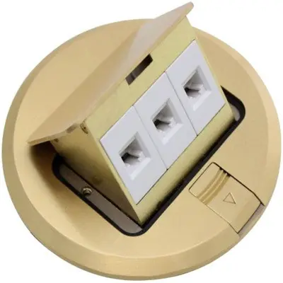 Orbit Industries FLBPU-L-R-C-BR Floor Box Round Pop-Up Cover Only W/ Low Voltage RJ45 Brass