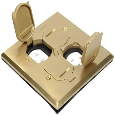 Orbit Industries FLB-DD-C-BR Flr Box Flip Type Sqr Plt W 2 Recept T R Cvr Only Brass