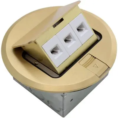 Orbit Industries FLBPU-L-R-BR Floor Box Pop-Up With Low Voltage RJ45 Round Cover Brass