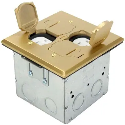 ORBIT INDUSTRIES FLB-DD-BR Flr Box Flip Type (Sqr. Plt) W/ 2-Recept. (T.R.) Brass