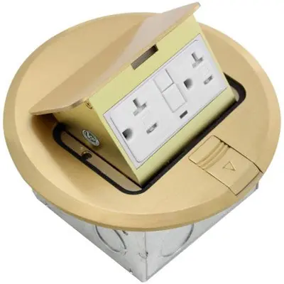 Orbit Industries FLBPU-G-R-BR Flr Box Pop-Up Round W/ Cooper Gfci Recept. Brass
