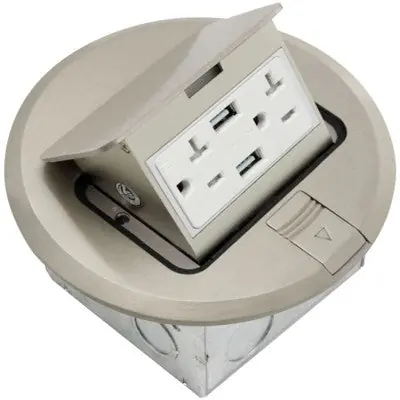 ORBIT INDUSTRIES FLBPU-DU-R-SS Flr Box Pop-Up Rnd. Recept.(T.R.), Usb,5Vdc 2.1A S.Stl.