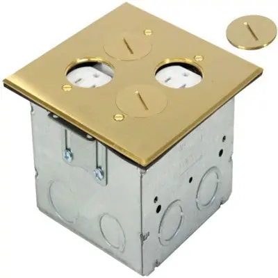 Orbit Industries FLB-R2G-DD-BR Flr Box Rnd Plug Type (Sqr. Plt) W/ 2-Recept.(T.R.) Brass