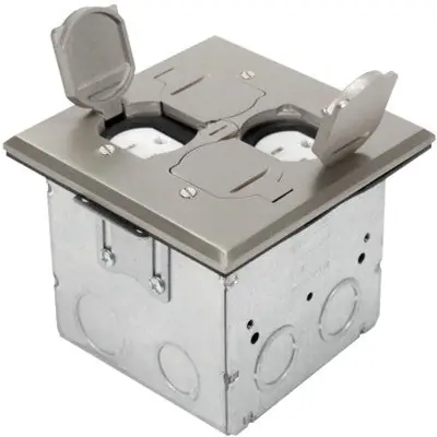 Orbit Industries FLB-DD-SS Flr Box Flip Type (Sqr. Plt) W/ 2-Recept. (T.R.) S. Steel