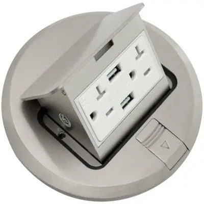 ORBIT INDUSTRIES FLBPU-DU-R-C-SS Flr Box Pop-Up Rnd. Rcpt (T.R.) USB 5V2.1A Cvr Only S.Stl