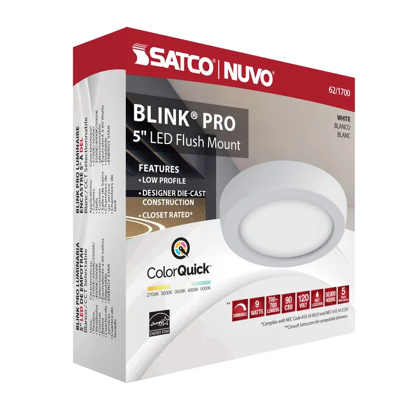 Satco 62-1700 Blink 9W LED 5 inches Rnd White