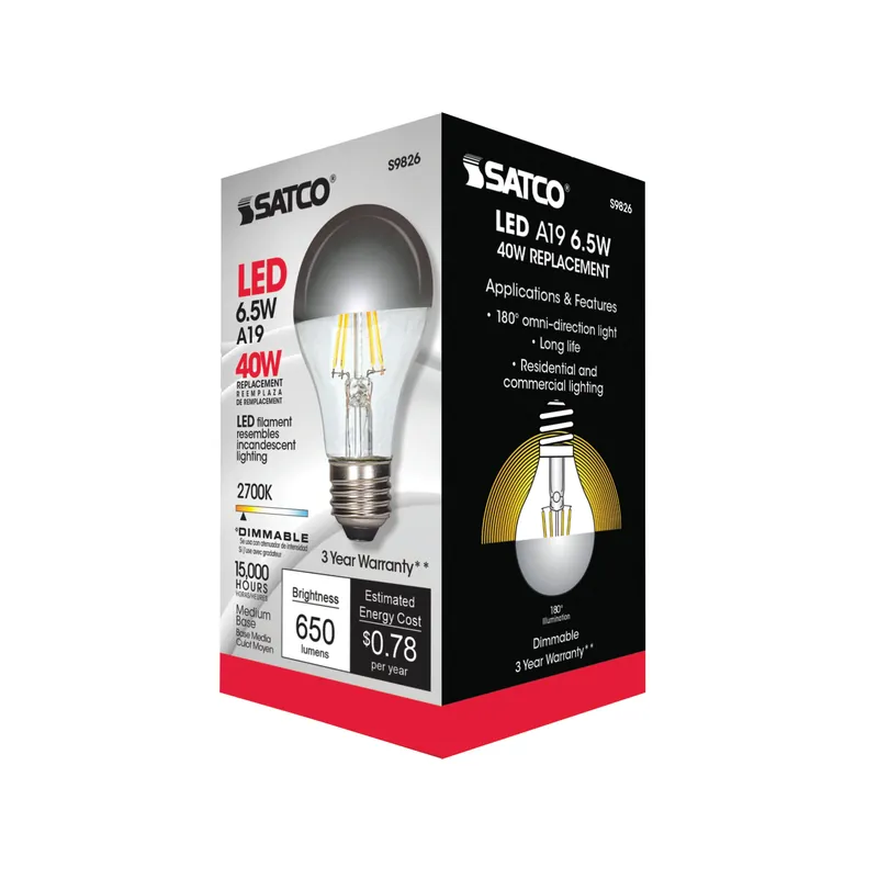 Satco S9826 A19 LED Bulb 6.5W