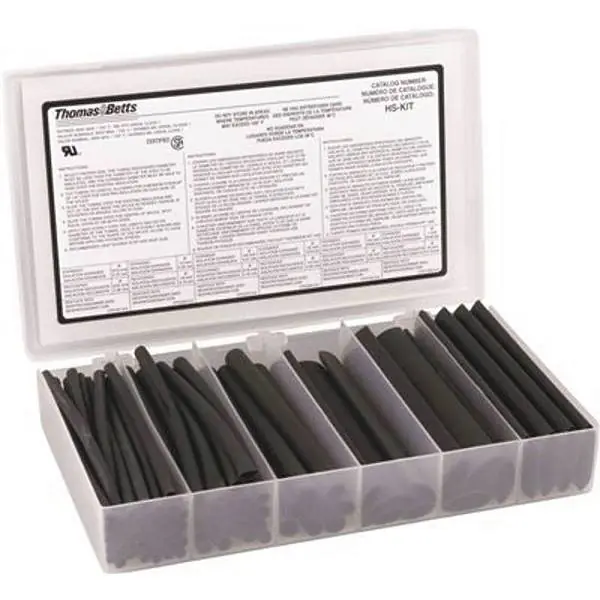 Thomas & Betts HS-KIT Thin-Wall Heat Shrinkable Tubing Assortment, 6 Inch Lengths, 74 Piece