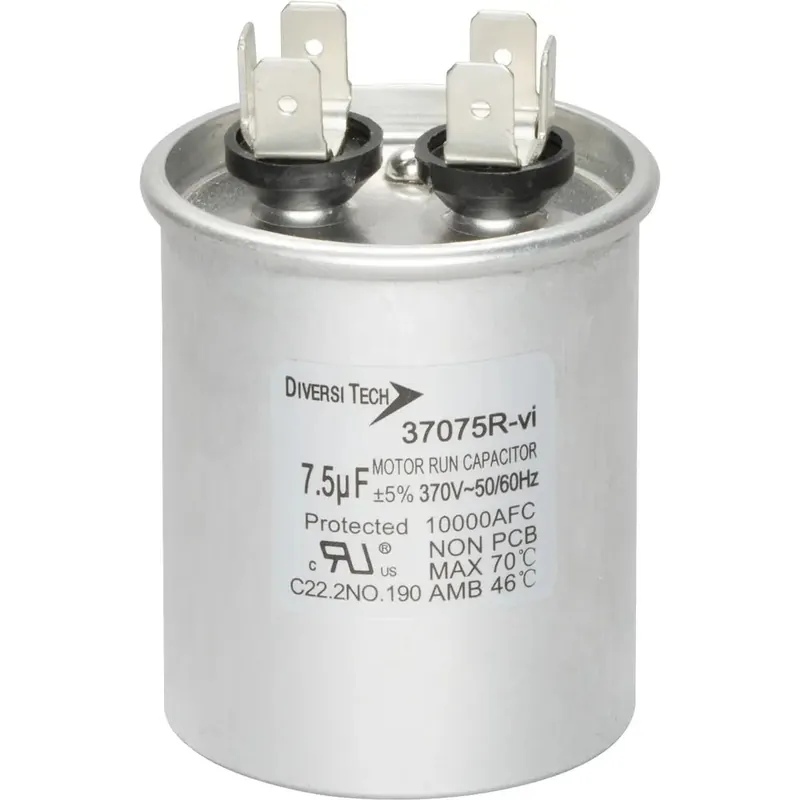 Diversitech 37075R Motor Run Capacitor, 370 VAC, Round, 7.5µF