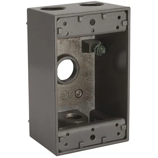 Hubbell Electric 5321-2 Weatherproof Outlet Box With Lug, Die Cast Aluminum, 18.3 cu-in, 1 Gang