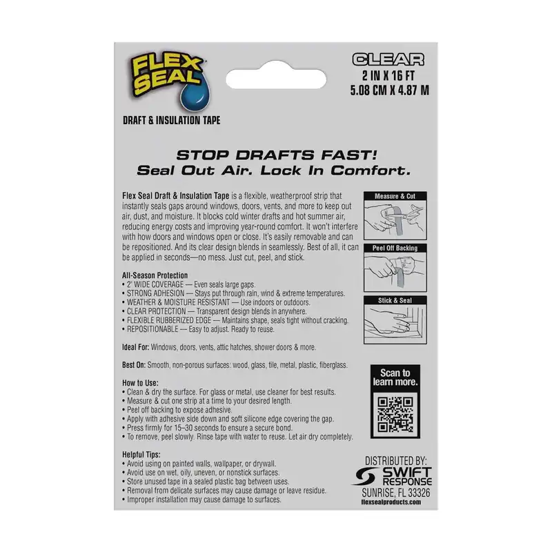 Flex Seal DFSCLR0216 Draft and Insulation Sealing Tape 2 in x 16 ft