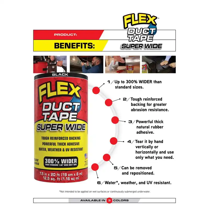 Flex Seal DTBLKR4620 Flex Duct Tape 4.6 inches x 20 feet