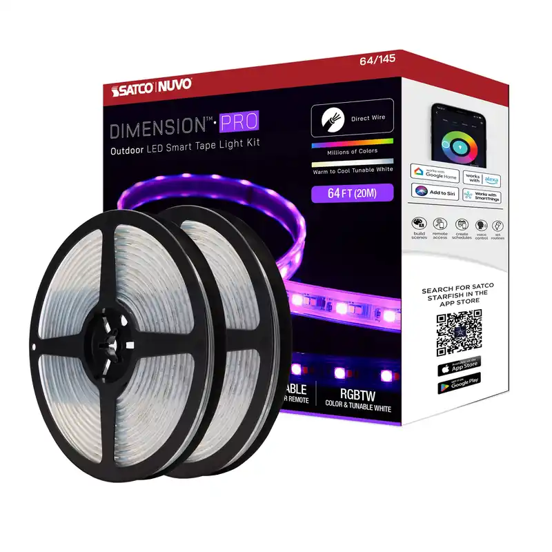 Satco 64-145 Tape/rgbtw-ho/ip65/jbox/sf/64 feet Dimension Pro Tape Light