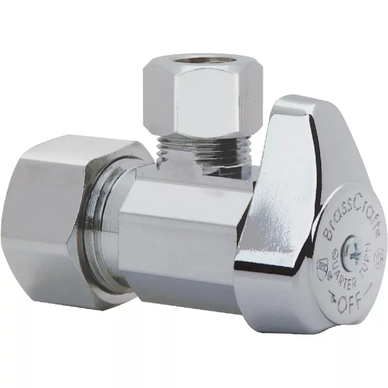 Do It Best 401240 BrassCraft 1/2 In. Nom Comp x 3/8 In. OD Comp Chrome-Plated Brass 1/4-Turn Shut-Off Angle Valve