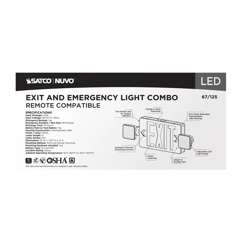Satco 67-125 Exit/Light Dh - Green - Rc 3.5W