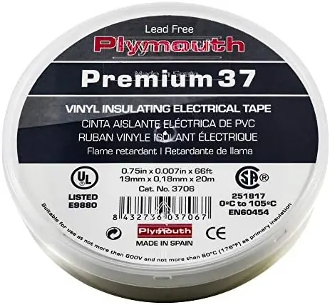 Plymouth 3706 Color Coding Electrical Tape 66-ft x 3/4-Inch x 0.007-Inch