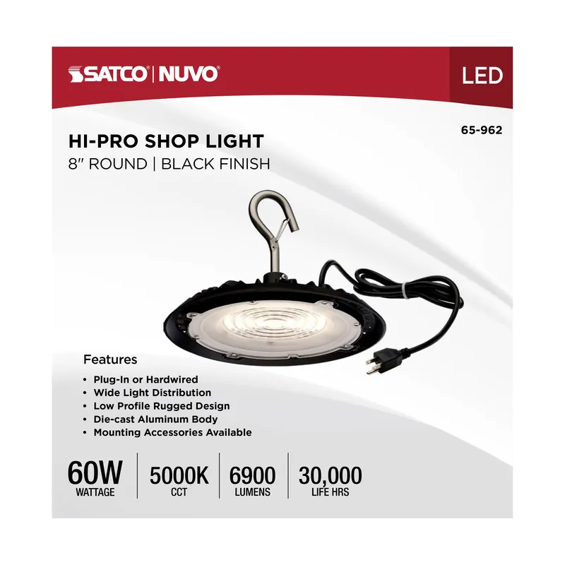 Satco 65-962 Led 60W Ufo W/Plug/120V 8 inches Dia.