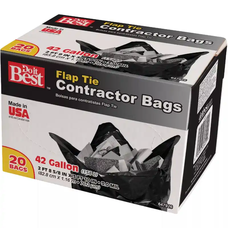 Do It Best 647926 42 Gal. Flap Tie Contractor Black Trash Bag (20-Count)