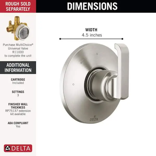 Delta Faucet T11889-SS-PR Tetra 3-Setting Diverter Trim