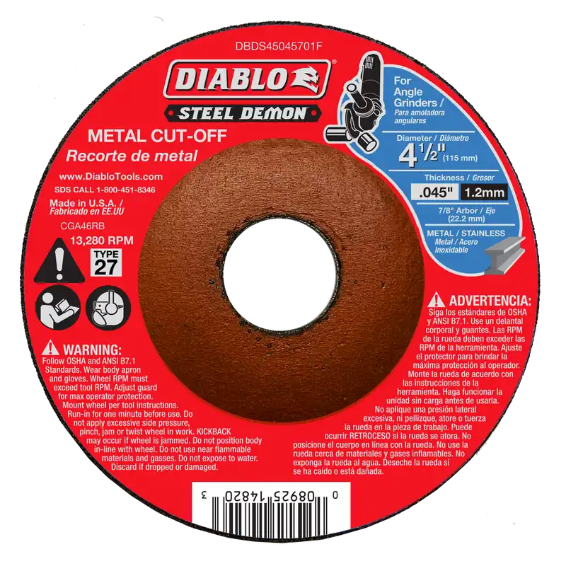 Diablo DBDS45045701F Steel Demon 4-1/2 in. Type 27 Metal Cut-Off Disc