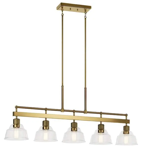 Kichler 52404BNB Eastmont 5-Light Brushed Natural Brass Vintage Industrial Shaded Linear Chandelier 50 in.