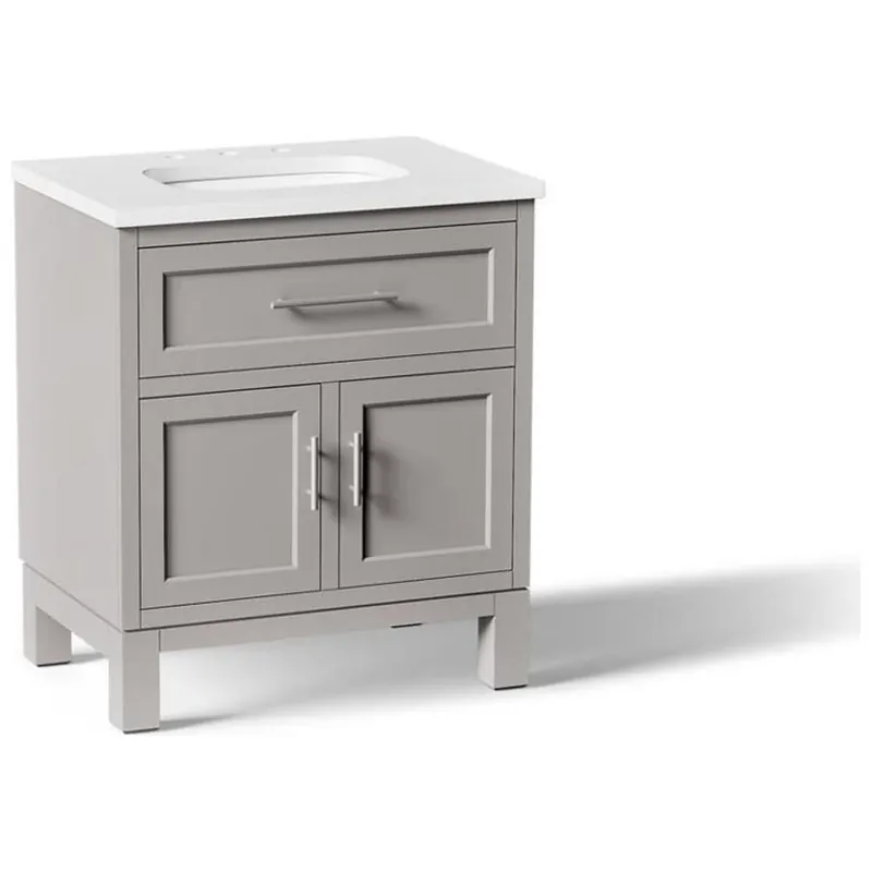 Kohler 28380-ASB-1WT Quo 30 inches Free Standing Single Basin Vanity Set with Cabinet and Quartz Vanity Top