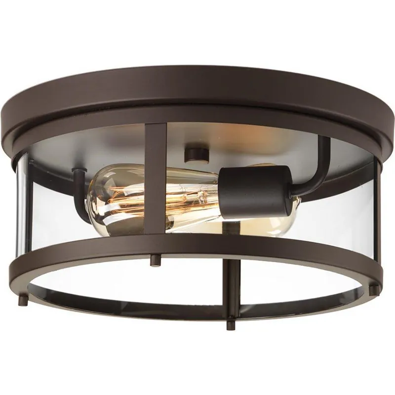 Progress Lighting P550021-020 Gunther Collection 2-Light Clear Glass Farmhouse Outdoor Flush Mount Light 75W